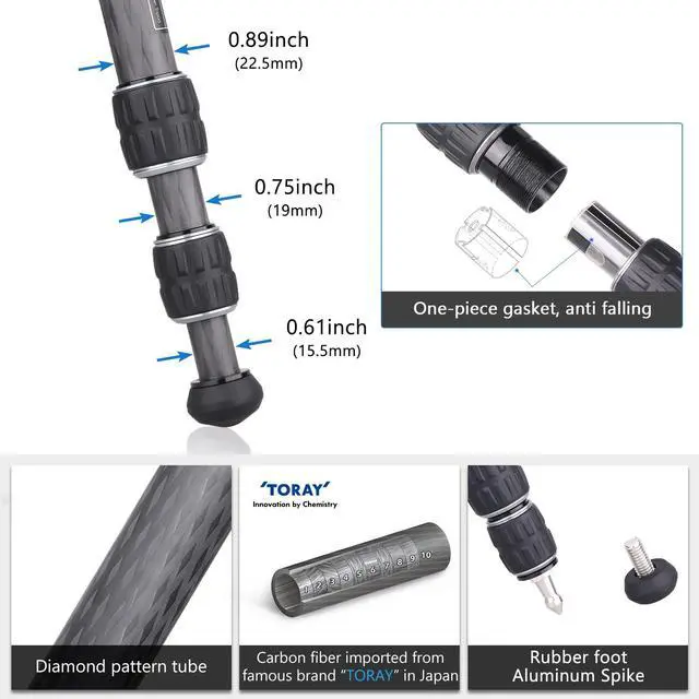 Alt view image 5 of 5 - ARTCISE Mini Carbon Tripod CS25C Lightweight Compact Travel Carbon Fiber Desktop Tripod Portable Table Camera Video Tripod for DSLR Digital Mobile Phone Max Load 22lb/10kg