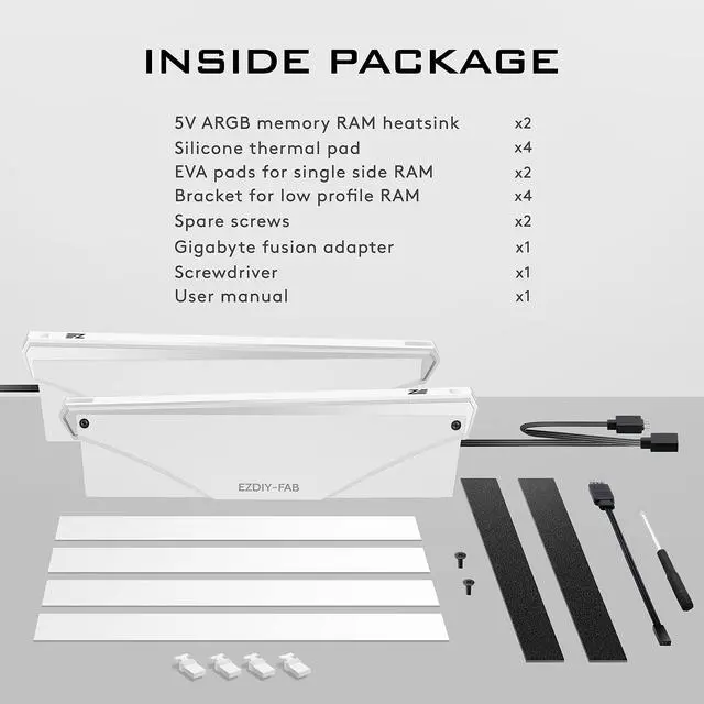 Alt view image 3 of 5 - EZDIY-FAB 5V ARGB Memory RAM Cooler DDR Heatsink for DIY PC Game MOD DDR3 DDR4- White (Compatible with Aura Sync, RGB Fusion and Mystic Light Sync)-2 Pack-PI061