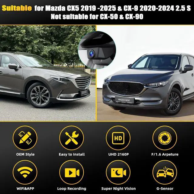 Alt view image 3 of 5 - SIXTOP 4K Dash Cam for Mazda CX5 CX-5 2019-2025 & Mazda CX-9 2020-2024 2.5 S, OEM Factory Look Front Camera, WiFi & App Control,Night Vision, G-Sensor Loop Recording, Easy to Use