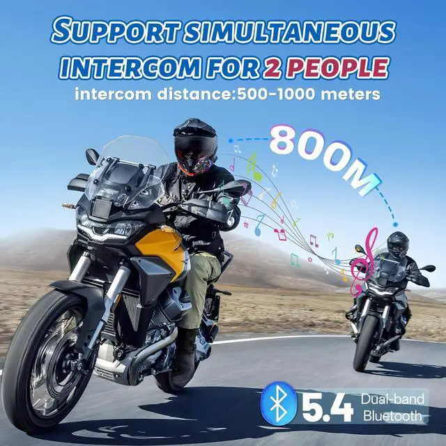 Alt view image 2 of 5 - JZAQ Motorcycle Helmet Bluetooth Headset Bluetooth Helmet Speakers & Intercom - 2 Rider Noise Cancellation Communication System for Motorcycle 1000mAh IP67 Waterproof