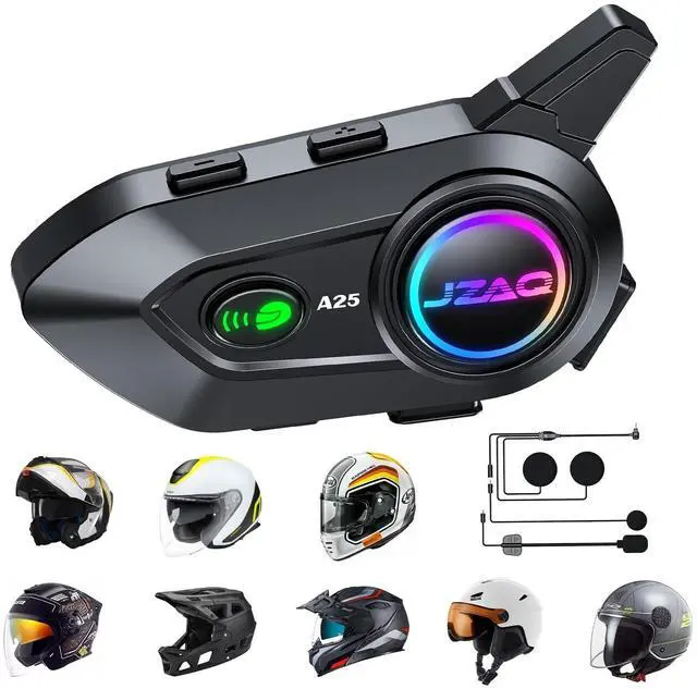 Main image of JZAQ Motorcycle Helmet Bluetooth Headset Bluetooth Helmet Speakers & Intercom - 2 Rider Noise Cancellation Communication System for Motorcycle 1000mAh IP67 Waterproof