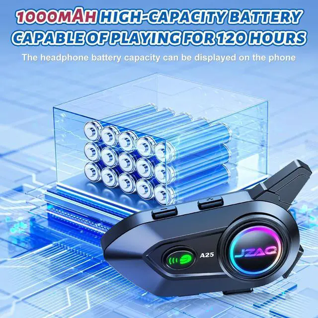 Alt view image 3 of 5 - JZAQ Motorcycle Helmet Bluetooth Headset Bluetooth Helmet Speakers & Intercom - 2 Rider Noise Cancellation Communication System for Motorcycle 1000mAh IP67 Waterproof