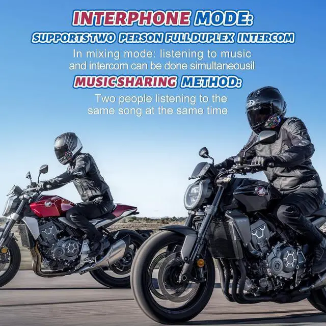 Alt view image 4 of 5 - JZAQ Motorcycle Helmet Bluetooth Headset Bluetooth Helmet Speakers & Intercom - 2 Rider Noise Cancellation Communication System for Motorcycle 1000mAh IP67 Waterproof