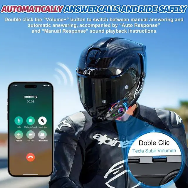 Alt view image 5 of 5 - JZAQ Motorcycle Helmet Bluetooth Headset Bluetooth Helmet Speakers & Intercom - 2 Rider Noise Cancellation Communication System for Motorcycle 1000mAh IP67 Waterproof