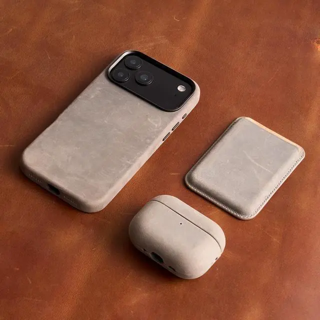 Alt view image 3 of 5 - ALTRAALMA RustBend Leather Case for AirPods Pro 3, Battle-Worn Vintage Finish, Rugged Luxury,Handmade Full-Wrap Case,Handmade RustBend Crazy Horse Leather (Gray)