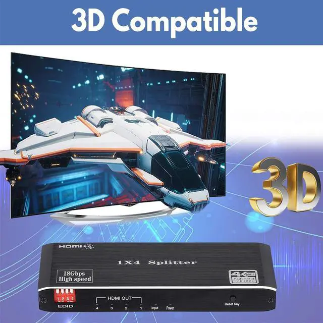 Alt view image 3 of 5 - 1x4 HDMI Splitter, 4K 60Hz 1 in 4 Out HDMI Splitter Audio Video Distributor Box Support Full Ultra HD, 3D, HDR, Compatible for HDTV, Blu-Ray, DVD, Xbox, PS4 Etc