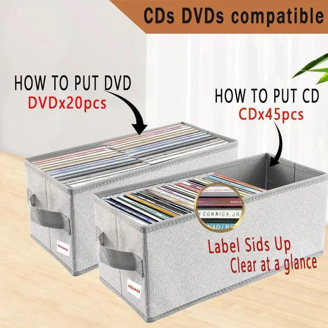 Alt view image 2 of 5 - CD/DVD Storage Box Universal, Stackable CD/DVD Organizer with lid, Blu-ray disc Media Holder, Video Game Disk, Album, 4Pack can Hold 180cd / 80dvd Beige