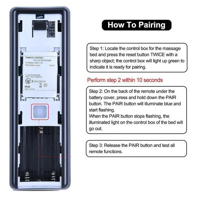 Alt view image 2 of 4 - PZL RF258C Replacement Adjustable Bed Remote Control for Serta Motion Perfect II III, for OKIN 79016 76398 Ergomotion V330 V400 E6 Adjustable Bed Base