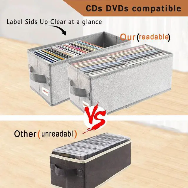 Alt view image 3 of 5 - CD/DVD Storage Box Universal, Stackable CD/DVD Organizer with lid, Blu-ray disc Media Holder, Video Game Disk, Album, 4Pack can Hold 180cd / 80dvd Beige