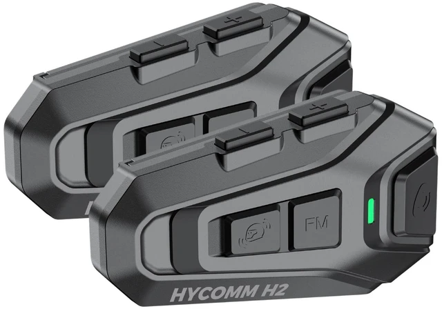 Main image of HYCOMM H2 Motorcycle Bluetooth Headset, 2-Way Helmet Intercom with One-Click Pairing, 35H Battery, IP67 Waterproof, Noise Cancelling, FM Radio, 2 Pack