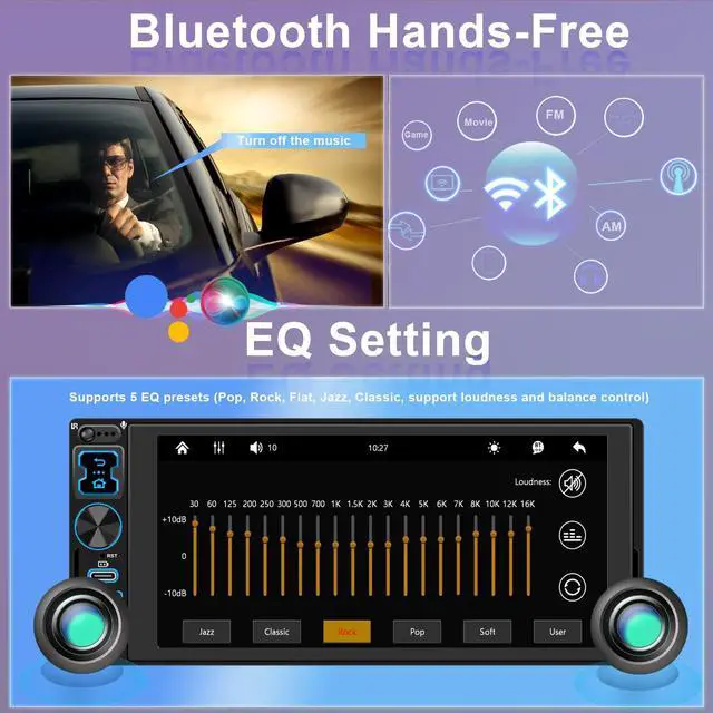 Alt view image 4 of 5 - Single DIN Car Stereo Radio with Wireless Apple CarPlay & Android Auto, 6.9" IPS 1280x600 Touchscreen, Bluetooth 5.2, FM Radio, Backup Camera, 1 DIN Head Unit, 180W Subwoofer Out, Type-C Fast C