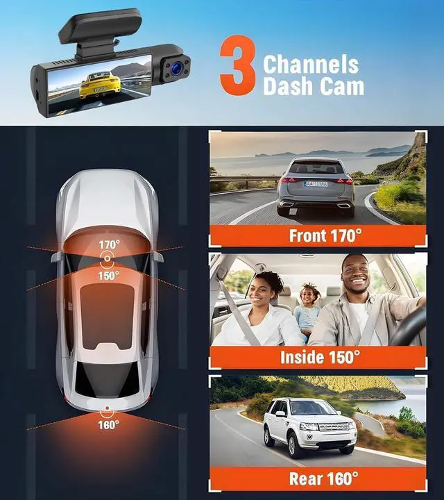 Alt view image 2 of 5 - Dashcam Front and Inside,Car Camera Dash Cam for Cars,Driving Recorder with IR Night Vision,Loop Recording,Wide Angle Lens,3.16 Inch IPS Screen,Parking Mode (Green)