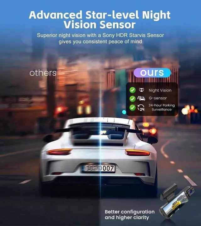 Alt view image 4 of 5 - Dashcam Front and Inside,Car Camera Dash Cam for Cars,Driving Recorder with IR Night Vision,Loop Recording,Wide Angle Lens,3.16 Inch IPS Screen,Parking Mode (Green)
