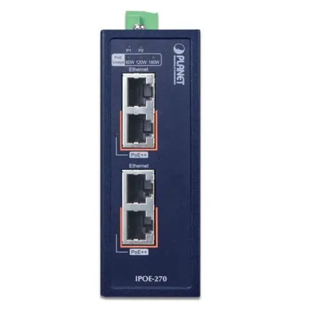 Alt view image 2 of 3 - IPOE-270 Industrial 2-Port Multi-Gigabit 802.3bt PoE++ Injector Hub (-40~75C)