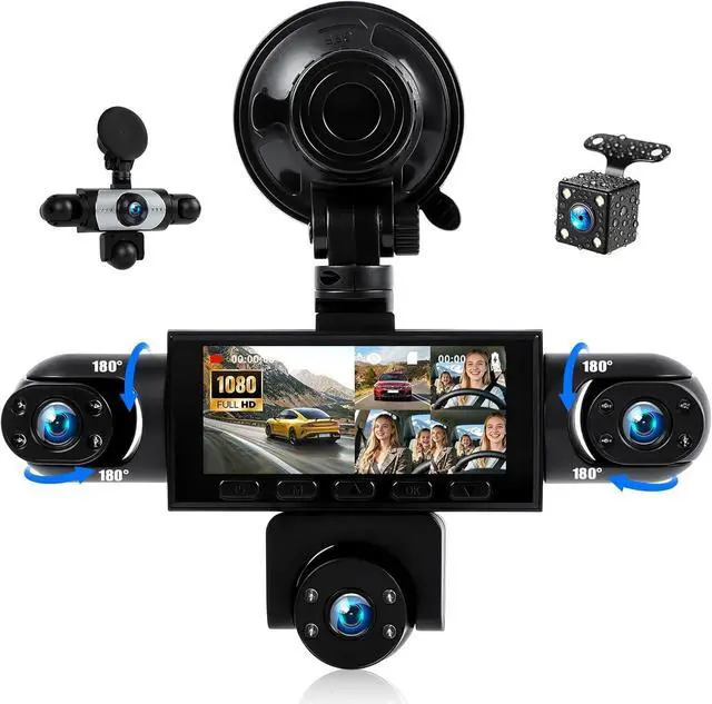 Main image of 5 Channel Dash Cam 360Wide Angle Dash Camera for Cars 1080P with Loop Recording Night Vision Reversing Help 3.16-inch Dash Cam Front and Rear