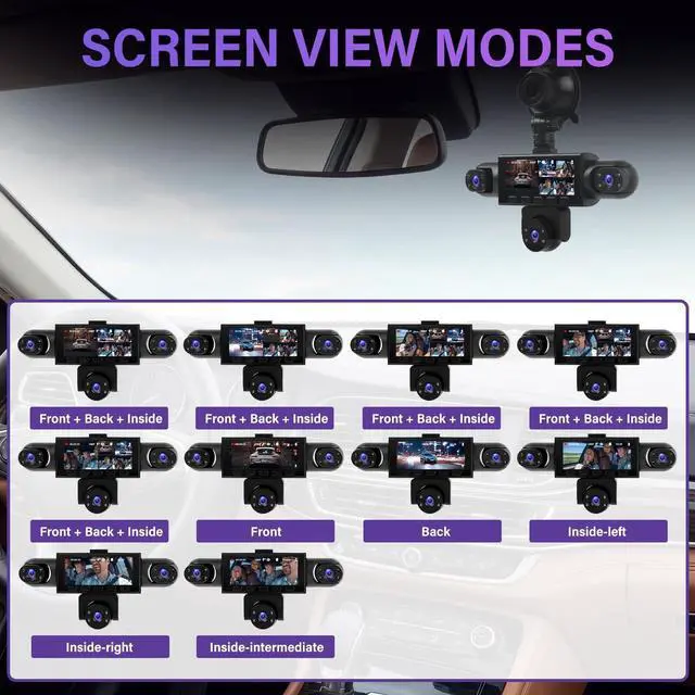 Alt view image 3 of 5 - 5 Channel Dash Cam 360Wide Angle Dash Camera for Cars 1080P with Loop Recording Night Vision Reversing Help 3.16-inch Dash Cam Front and Rear