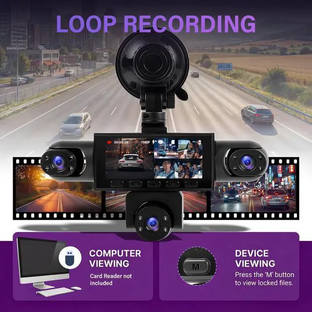 Alt view image 5 of 5 - 5 Channel Dash Cam 360Wide Angle Dash Camera for Cars 1080P with Loop Recording Night Vision Reversing Help 3.16-inch Dash Cam Front and Rear