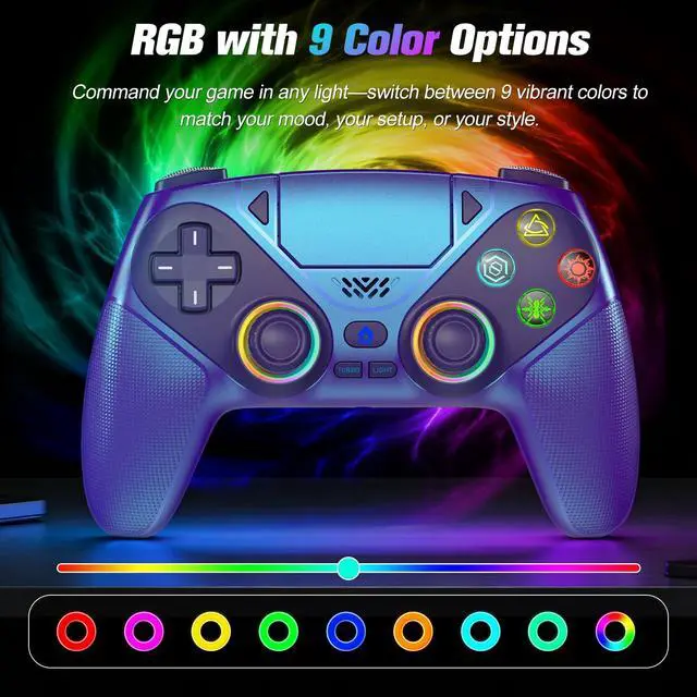 Alt view image 2 of 5 - Gamrombo RGB Wireless Controller for PS5/PC Bluetooth Gamepad with Turbo, Macro, Dual Vibration, 6-Axis Motion, 3.5mm Audio Jack & 1000mAh Battery