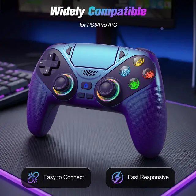 Alt view image 3 of 5 - Gamrombo RGB Wireless Controller for PS5/PC Bluetooth Gamepad with Turbo, Macro, Dual Vibration, 6-Axis Motion, 3.5mm Audio Jack & 1000mAh Battery