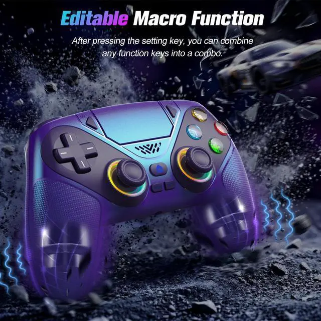 Alt view image 4 of 5 - Gamrombo RGB Wireless Controller for PS5/PC Bluetooth Gamepad with Turbo, Macro, Dual Vibration, 6-Axis Motion, 3.5mm Audio Jack & 1000mAh Battery