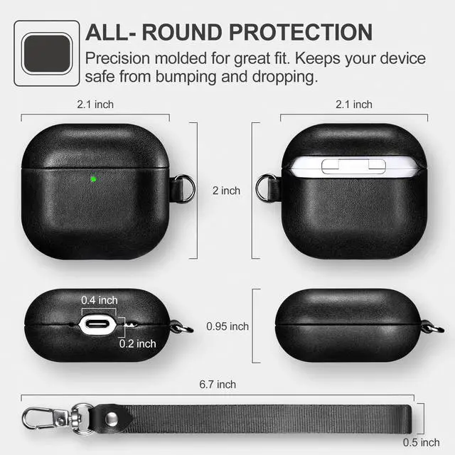 Alt view image 4 of 5 - AirPods 4 Leather Case with Strap, ICARER Genuine Leather AirPod 4 Case with Strap and Led Light for Apple AirPods 4 (2024), Support Wireless Charging and MagSafe(Black)