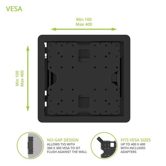 Alt view image 2 of 5 - Kanto R400 Recessed in-Wall Full Motion Articulating TV Mount for 35" - 65" TVs ^^ 300x300 VESA No Gap Flush Install ^^ 0.3" Profile 400x400 VESA ^^ Swivel and Tilt Capable ^^ Cable Management Clips