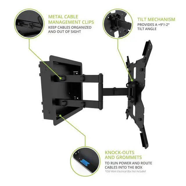 Alt view image 4 of 5 - Kanto R400 Recessed in-Wall Full Motion Articulating TV Mount for 35" - 65" TVs ^^ 300x300 VESA No Gap Flush Install ^^ 0.3" Profile 400x400 VESA ^^ Swivel and Tilt Capable ^^ Cable Management Clips