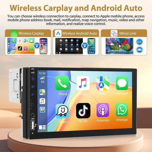 Alt view image 2 of 5 - Motoris 7" Single Din Car Stereo with Wireless CarPlay & Android Auto, Touchscreen with Backup Camera, Multimedia Car Audio Support Mirror Link, Bluetooth, GPS, USB, FM Radio, Marquee Lights, S