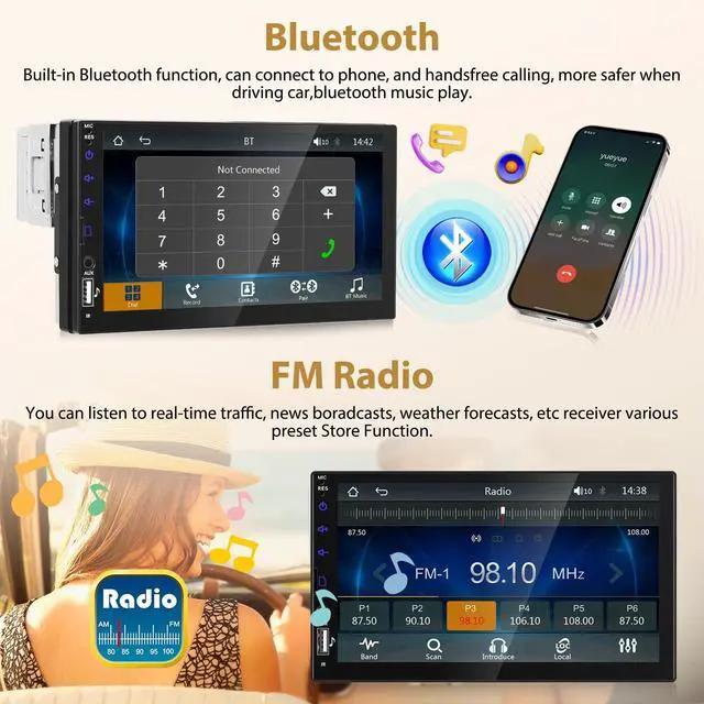Alt view image 3 of 5 - Motoris 7" Single Din Car Stereo with Wireless CarPlay & Android Auto, Touchscreen with Backup Camera, Multimedia Car Audio Support Mirror Link, Bluetooth, GPS, USB, FM Radio, Marquee Lights, S