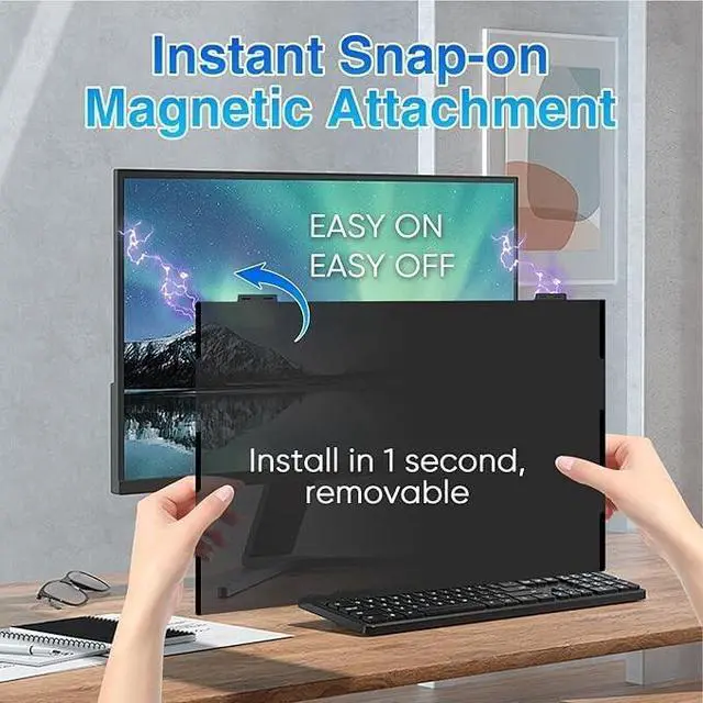 Alt view image 3 of 5 - 2 Pack 23 Inch Magnetic Computer Privacy Screen Filter for Monitor 16:9 Aspect Ratio, Removable Hanging Privacy Screen Shield, Anti Blue Light Filter, Anti-Glare Protector