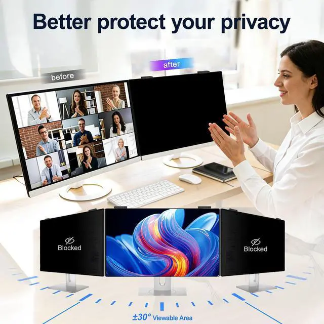 Alt view image 4 of 5 - 2 Pack 23 Inch Magnetic Computer Privacy Screen Filter for Monitor 16:9 Aspect Ratio, Removable Hanging Privacy Screen Shield, Anti Blue Light Filter, Anti-Glare Protector