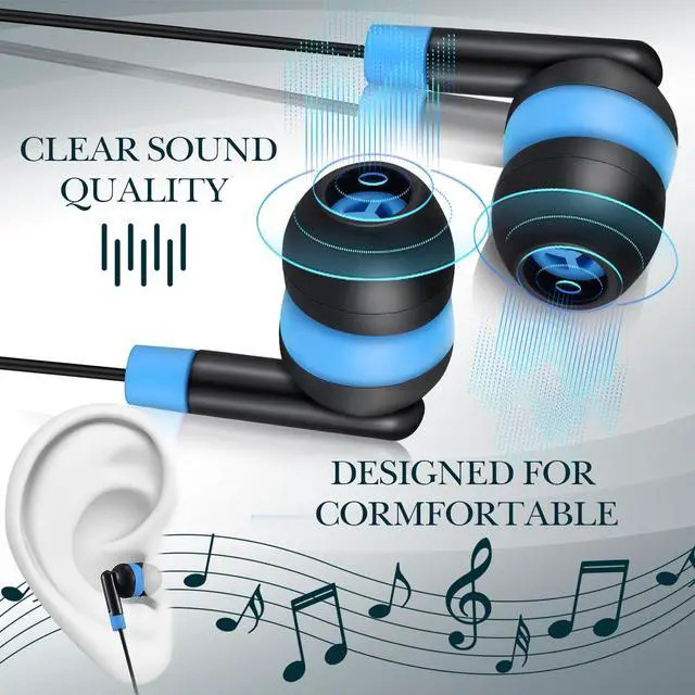 Alt view image 3 of 5 - Kanayu 100 Pack Wired Earbuds Bulk for Classroom Ear Headphones Wired Basic Student Earbuds No Microphone with 3.5mm Jack for Class Laptop School Library, Individually Bagged (Multicolor)