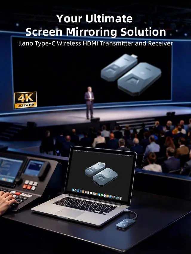 Alt view image 2 of 5 - llano T5 Upgraded Type-C Wireless HDMI Transmitter and Receiver, Ultra 4K Decode Input 4K@30Hz Output, 50M, Plug&Play 2.4G+5.8G and Audio for Phone/Tablet/Laptop/PC to Monitor/Projector/TV
