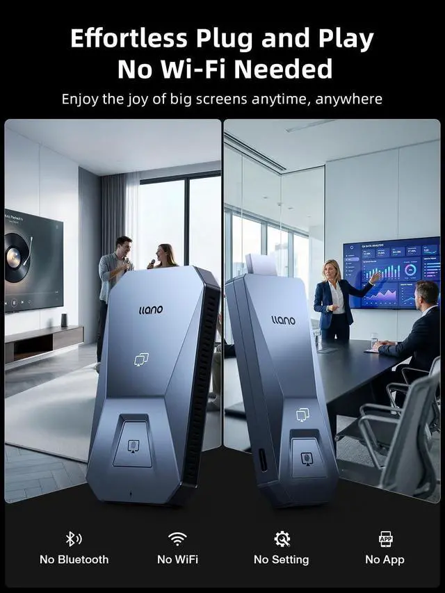 Alt view image 4 of 5 - llano T5 Upgraded Type-C Wireless HDMI Transmitter and Receiver, Ultra 4K Decode Input 4K@30Hz Output, 50M, Plug&Play 2.4G+5.8G and Audio for Phone/Tablet/Laptop/PC to Monitor/Projector/TV