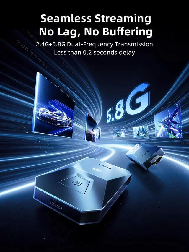 Alt view image 5 of 5 - llano T5 Upgraded Type-C Wireless HDMI Transmitter and Receiver, Ultra 4K Decode Input 4K@30Hz Output, 50M, Plug&Play 2.4G+5.8G and Audio for Phone/Tablet/Laptop/PC to Monitor/Projector/TV