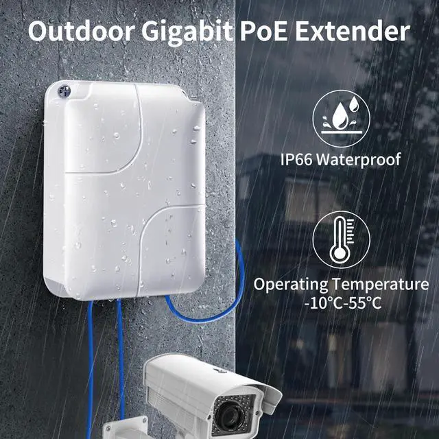 Alt view image 2 of 5 - Gigabit PoE Extender, 5 Port Outdoor PoE Repeater, 100/1000Mbps, 1 in 4 Out, Waterproof, Vlan Mode & Extend to 100m, Plug and Play, Wall Mounting for Camera, AP