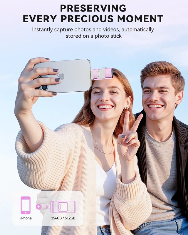 Alt view image 3 of 5 - ROSPE MFi Certified 256GB iPhone Flash Drive, Photo Stick Memory Stick for iPhone iPad, USB Thumb Drive for Photos Videos Transfer & Backup, External Storage Compatible for iPhone/Android (Purple)