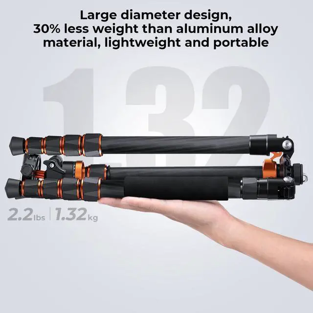 Alt view image 4 of 5 - K&F CONCEPT 68" Carbon Fiber Camera Tripod,Compact Tripods with Metal Ball Head,Quick Release Plate,Detachable Monopod 22lbs Load for DSLR with Phone Mount,D255C4+BH-28L
