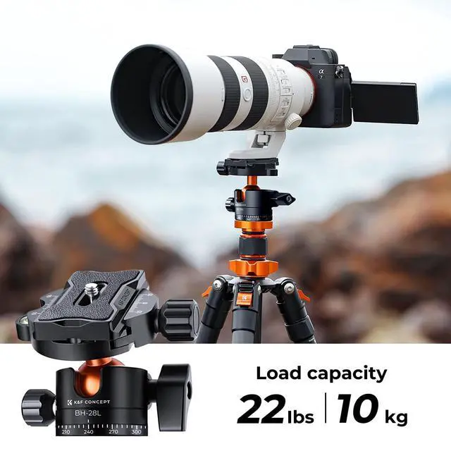 Alt view image 5 of 5 - K&F CONCEPT 68" Carbon Fiber Camera Tripod,Compact Tripods with Metal Ball Head,Quick Release Plate,Detachable Monopod 22lbs Load for DSLR with Phone Mount,D255C4+BH-28L
