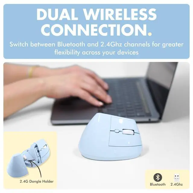 Alt view image 4 of 5 - X9 Performance Wireless Vertical Ergonomic Mouse - (BT + 2.4Ghz) - Click in Comfort - Up to 4000 DPI, 6 Button, Rechargeable - Bluetooth Ergonomic Vertical Mouse Wireless - for Mac and P