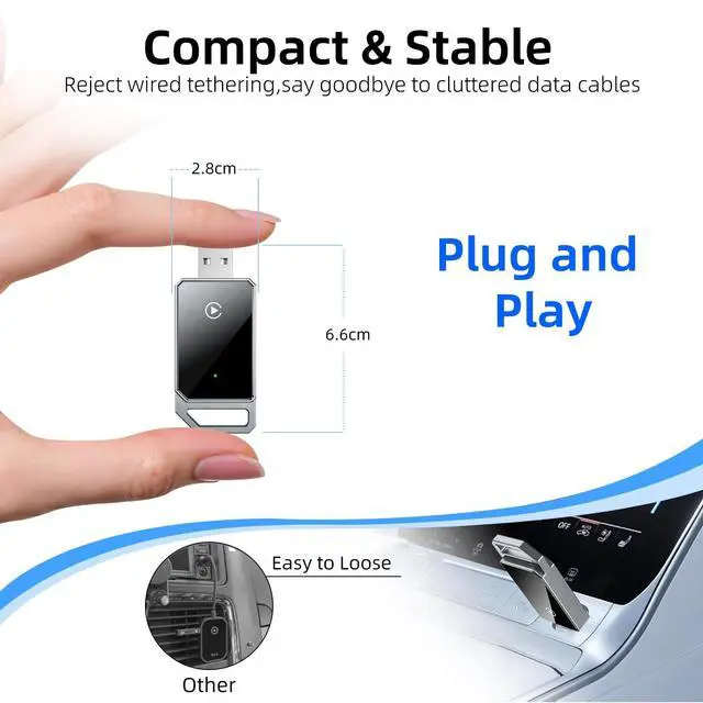 Alt view image 2 of 5 - Wireless Carplay Adapter for iPhone Apple, 2026 Mini CarPlay Dongle, Plug & Play, No Delay, Convert Wired to Wireless Bluetooth Apple Carplay, with USB&USB-C, for iOS 10+ and 2016+ Cars,