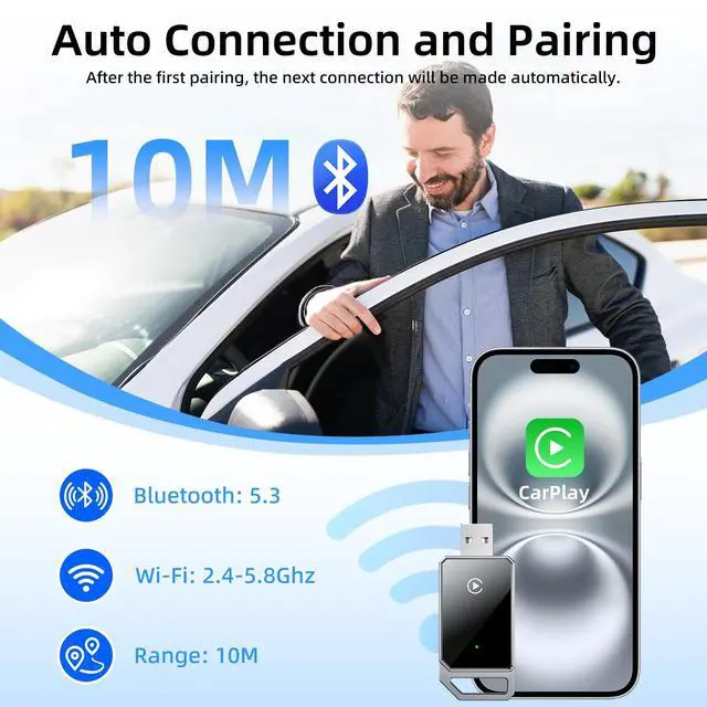 Alt view image 5 of 5 - Wireless Carplay Adapter for iPhone Apple, 2026 Mini CarPlay Dongle, Plug & Play, No Delay, Convert Wired to Wireless Bluetooth Apple Carplay, with USB&USB-C, for iOS 10+ and 2016+ Cars,