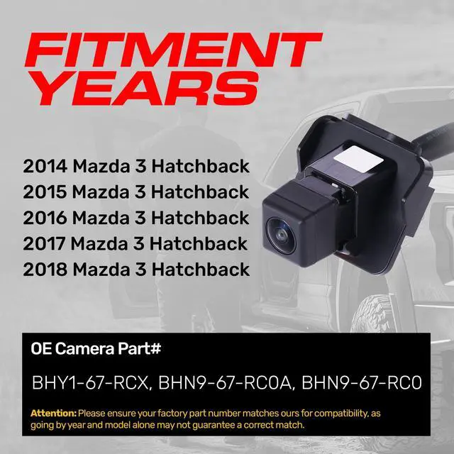 Alt view image 2 of 5 - Master Tailgaters Replacement for Mazda 3 Hatchback (2014-2018) Backup Camera OE Part # BHY1-67-RCX, BHN9-67-RC0A, BHN9-67-RC0