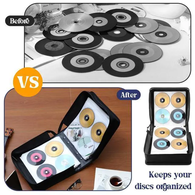 Alt view image 3 of 5 - Sunnychicc 2 Pcs 400 Capacity CD/DVD Case DVD Case Holder Organizer CD Storage Wallets Protective with Zipper 600D Oxford Cloth Disc Wallet for Booklet Album Car Home Office(Blue)