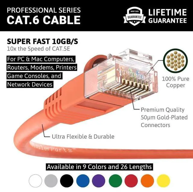 Alt view image 2 of 5 - InstallerParts CAT6 Cable UTP Booted - Orange, 6 FT, 10 Pack - Professional Series - 10Gbps, Cat6 Ethernet Patch Cable
