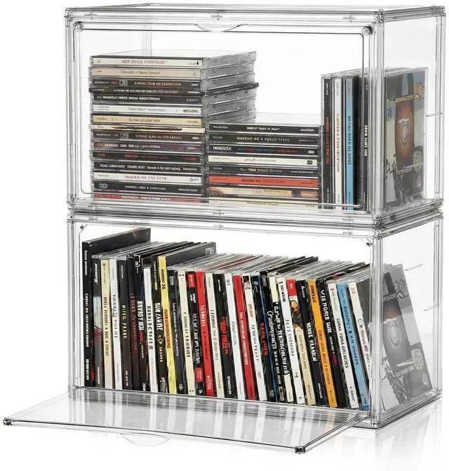Main image of 2 Pack Acrylic DVD/CD Storage Box Stackable CD Organizer Clear Plastic CD Case Holder with Magnetic Dustproof Flip Cover, Media Storage for Blu-rays Discs, Small Books, Holds up to 48 CD Cases