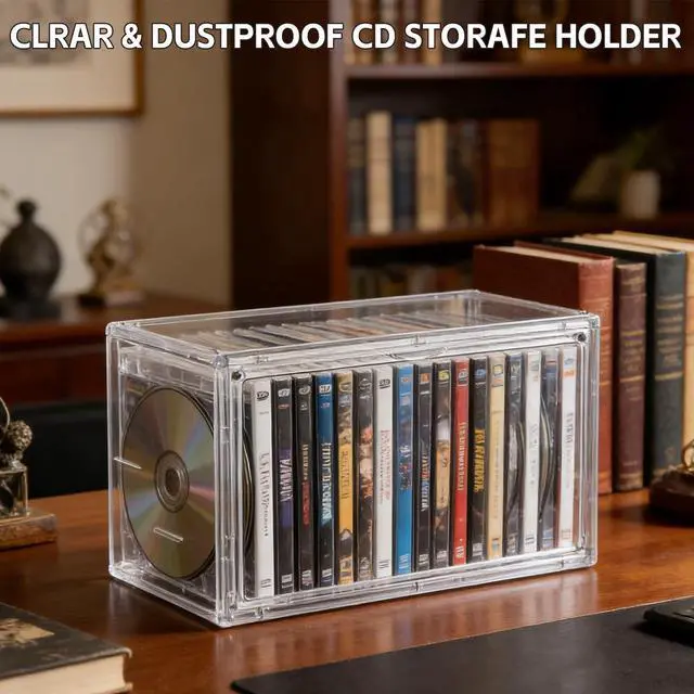 Alt view image 5 of 5 - 2 Pack Acrylic DVD/CD Storage Box Stackable CD Organizer Clear Plastic CD Case Holder with Magnetic Dustproof Flip Cover, Media Storage for Blu-rays Discs, Small Books, Holds up to 48 CD Cases