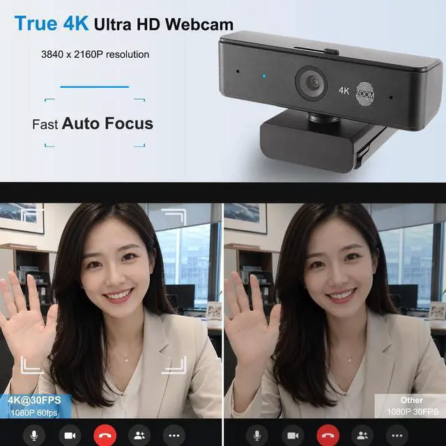 Alt view image 2 of 5 - 4K Webcam for PC with Microphone, Auto Focus, 3X Digital Zoom, USB-A