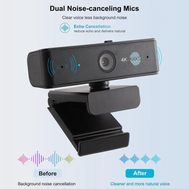 Alt view image 3 of 5 - 4K Webcam for PC with Microphone, Auto Focus, 3X Digital Zoom, USB-A