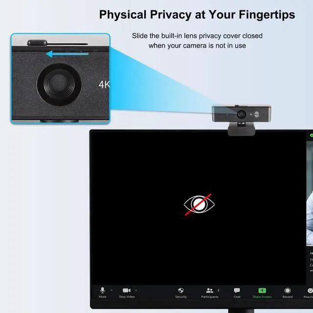 Alt view image 5 of 5 - 4K Webcam for PC with Microphone, Auto Focus, 3X Digital Zoom, USB-A